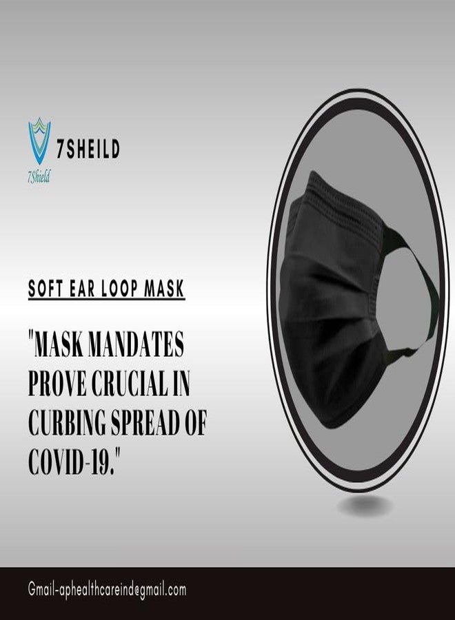 7Shield Face Mask | Disposable Safety Masks for Women & Men | ISO CE GMP SITRA Certified Soft Fabric Spandex Earloop strings, Comfortable & Secure Face Masks (Black-50) - Image 4